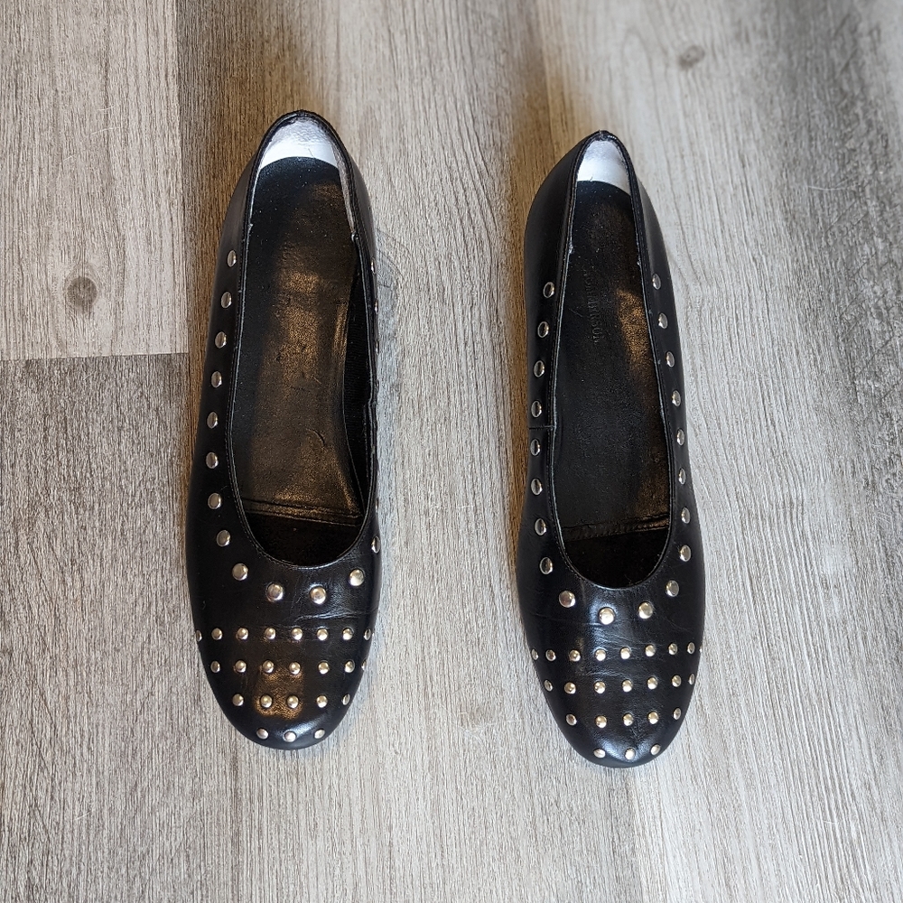 Ros Hommerson Leather Rivet Black Flats Size 9